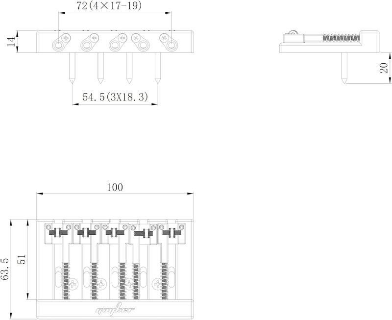 guyker Bass Bridge, 5 String Bass Bridge with Solid Roller Saddle Adjustable Replacement Part (GB506, Chrome) - Image 2